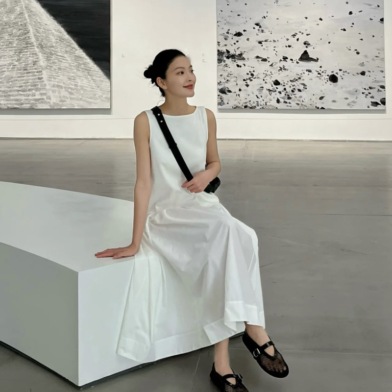 Pure and Simple Boat Neck Knit Patchwork Woven Sleeveless Dress