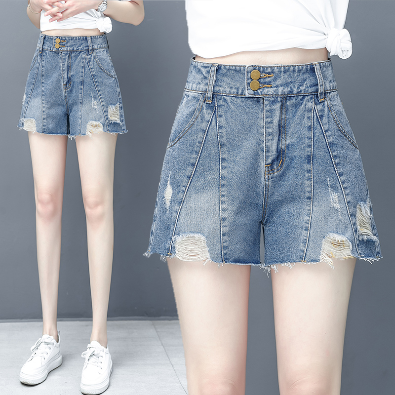 Wide chân denim quần short nữ 2020 mùa hè mới của Hàn Quốc phiên bản của eo cao lỏng hiển thị dòng mỏng thẳng một quần dòng thủy triều