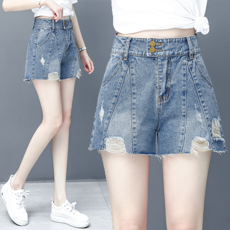 Wide chân denim quần short nữ 2020 mùa hè mới của Hàn Quốc phiên bản của eo cao lỏng hiển thị dòng mỏng thẳng một quần dòng thủy triều