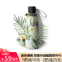 Customized hand-painted leaves five-fold umbrella eight-bone mini pocket Parasol Female sun umbrella sunny and rain dual-purpose