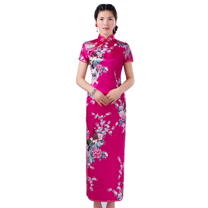 Long cheongsam, ethnic dress for mother, with short sleeve, ethnic style, Chinese style Long cheongsam, ethnic dress for mother, with short sleeve, ethnic style, Chinese style