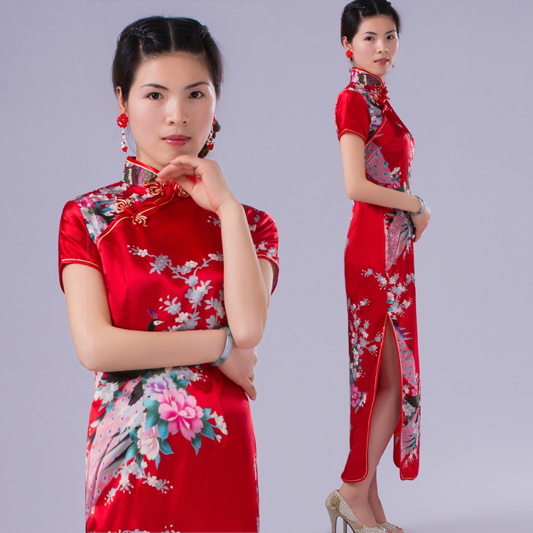 Long cheongsam, ethnic dress for mother, with short sleeve, ethnic style, Chinese style Long cheongsam, ethnic dress for mother, with short sleeve, ethnic style, Chinese style