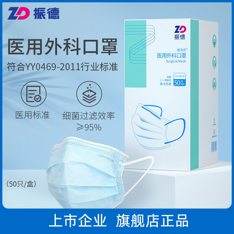 Zhende Medical disposable medical surgical level mask Medical care with three-layer protective oral nasal mask independent packaging