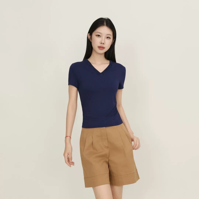 2026 New Summer Style Simple and Fashionable Skin-Friendly Versatile V-Neck Short-Sleeved T-Shirt 130209 2026 New Summer Style Simple and Fashionable Skin-Friendly Versatile V-Neck Short-Sleeved T-Shirt 130209