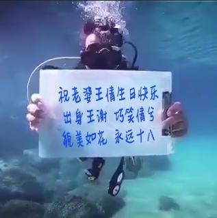 编号766：潜水员海底举牌生日祝福表白