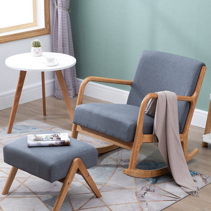 Nordic Solid Wood Cloth Art Single Chair Small Sloth Chair Mesh Red Rocking Chair Single Light Lavish Tatami Sofa Chair