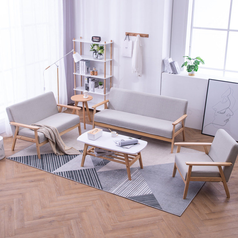 Day-style modern minimalist small family rental cloth art single double trio small family type living room solid wood sofa chair sub
