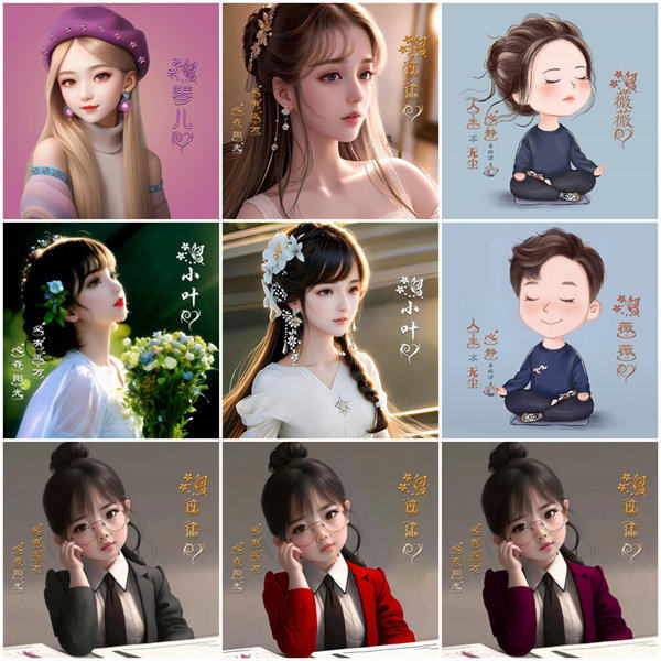 编号12 卡通美女+签名+文字