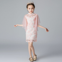 Girls Catwalk Cheongsam Children princess retro Summer Western style Short Sleeve thin section little girl cheongsam dress Chinese style