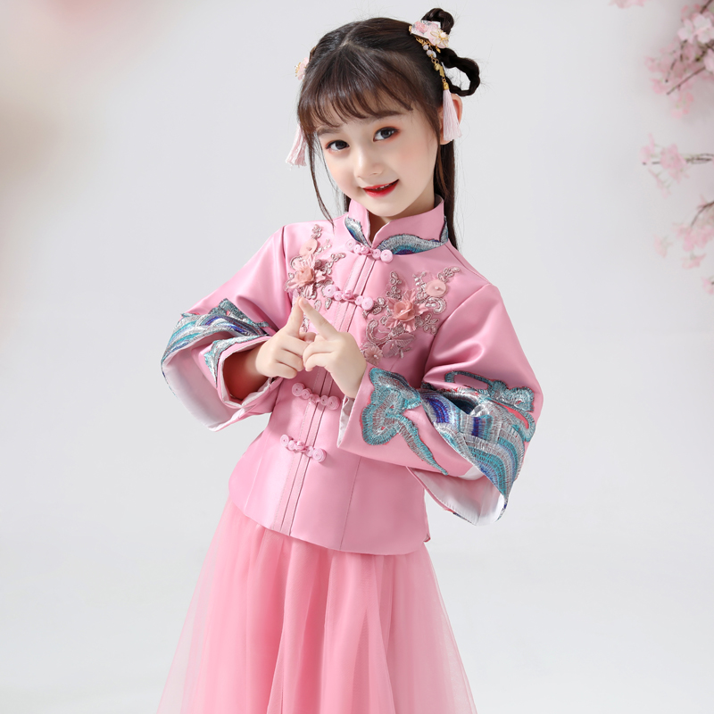 Han-suited girl autumn children show clothing Chinese wind girl piano show show outfit long sleeve annual clothing winter