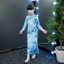 Childrens long-sleeved little virgin girl Cheongsam dress Zhongda Virgin childrens retro Cheongsam winter dress Western style Chinese style autumn and winter