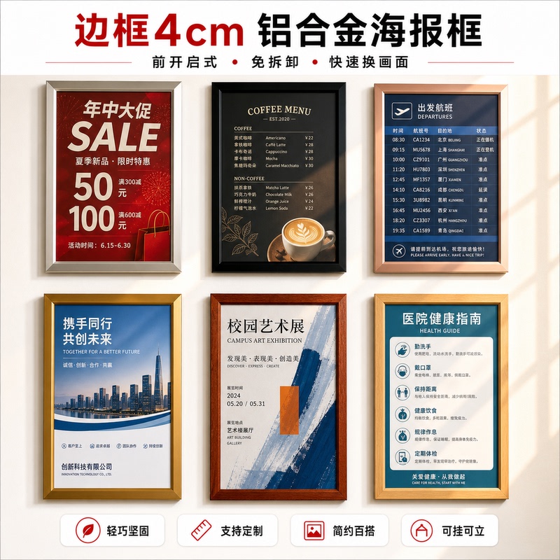 Aluminum Alloy Poster Frame A3/A2 Wall-Mounted Lightweight Frame Elevator Advertising Frame Display Conference Exhibition Office Use