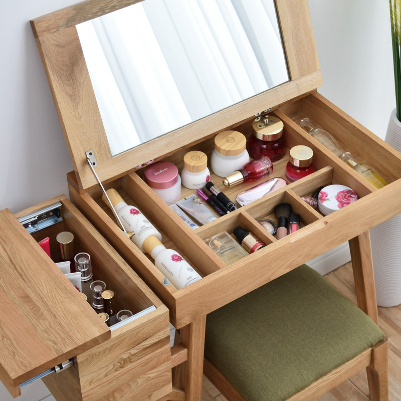 Day Style Walnuts Color Solid Wood Light Lavish Makeup Desk Flip Flop Small Family 60cm minimalist Makeup Desk Bedroom Mirror Invisibility