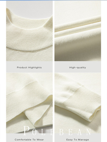 Warmth BI for autumn and winter. Wool sweater is skin-friendly and comfortable. Half turtleneck white pullover sweater for men.