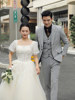 Groom's Wedding Suit, Men's Slim-Fit Business Formal Suit, Men's Korean-Style British-Style Groomsmen's Three-Piece Suit