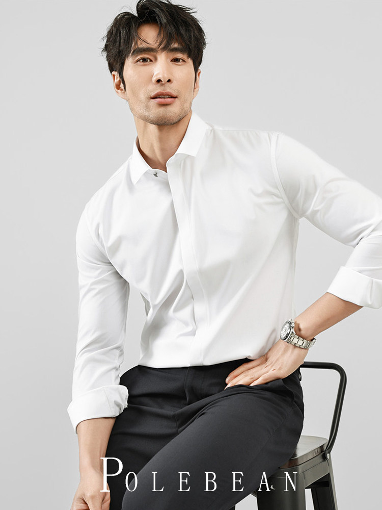 High-End Business Shirts for Men, Hidden Placket, Seamless Taped Shirt, Long-Sleeved Shirt, Men's Casual Slim Fit, No-Iron, Anti-Wrinkle