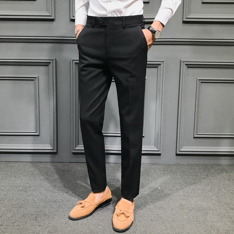 Autumn and Winter Large Size Stretch Trousers for Men, Casual Long Pants, Thick Slim-Fit Straight-Leg Business Formal Suit Pants, Tapered Trendy Style
