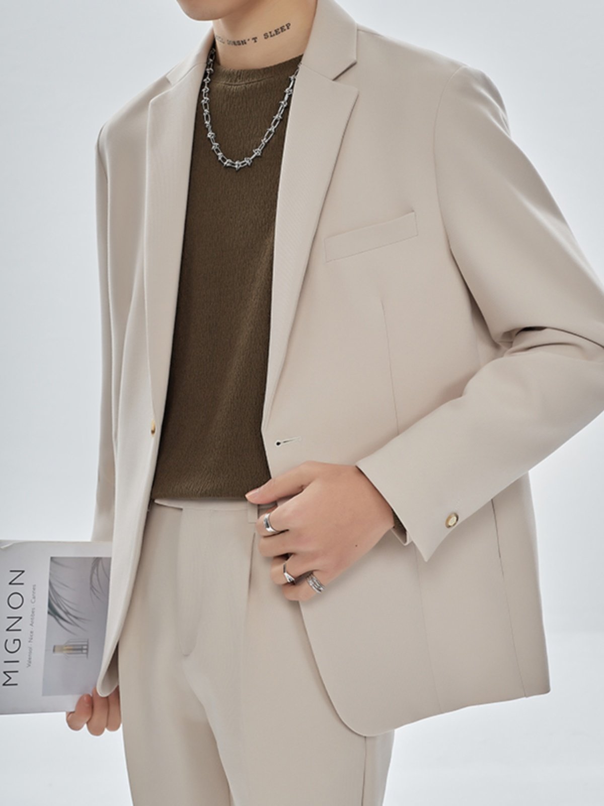 Casual Spring and Autumn Loose Fit ins Stylish Trendy Suit Set for Men, Single Suit with a High-End Feel, Mature Style Small Blazer