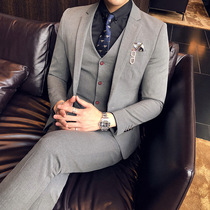 Suit set mens three-piece casual dress professional business suit slim groom groom wedding dress