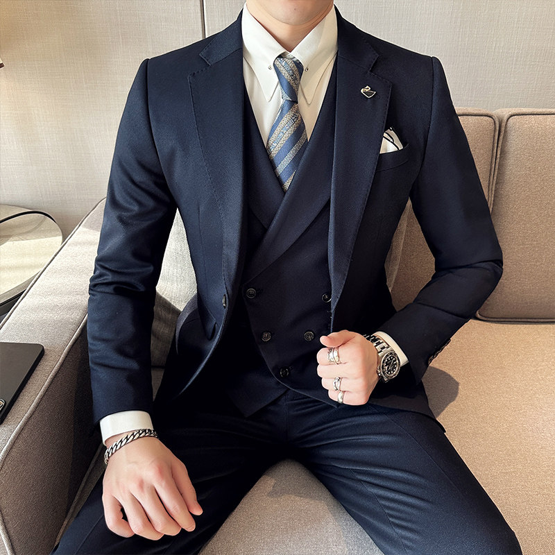 Men's Suit Set, Korean Style Casual Business Formal Jacket, Slim Fit, Groomsmen, Groom, Wedding Dress, No-Iron Suit