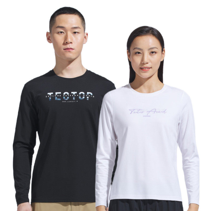 TECTOP explores outdoor spring and summer elastic T-shirts couples printing round-collar breathable sports long sleeves