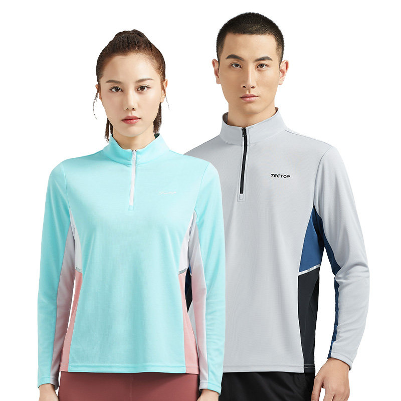 Exploration spring and summer new outdoor semi-cardigan stand-up collar T-shirt men's and women's elastic self-cultivation sweat-absorbing breathable fitness long-sleeved