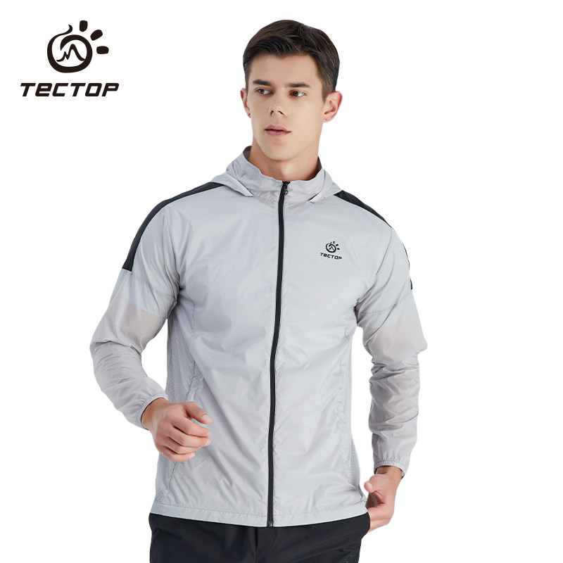 Explore outdoor men's sunscreen coat summer travel sports thin color-colored cap skin clothes breathable windcoat