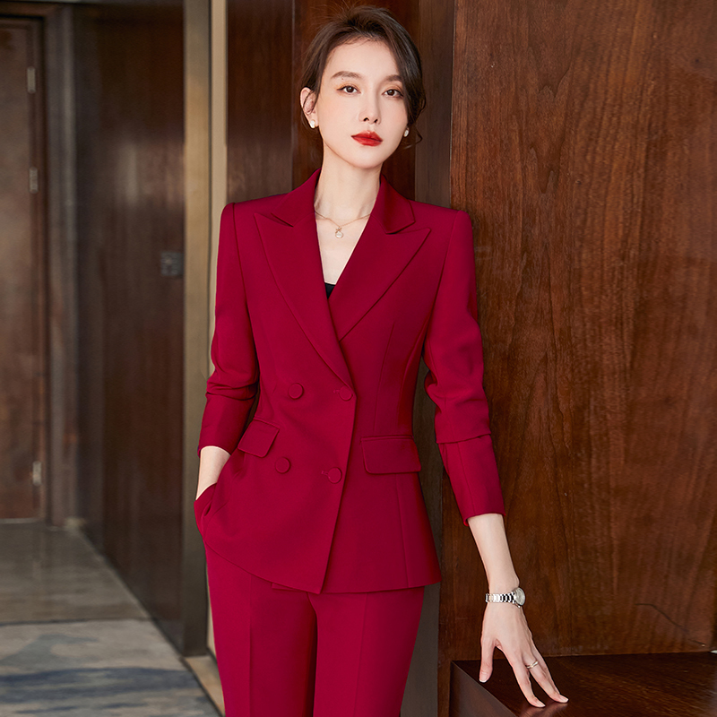 Red Suit Set for Women, High-End Elegant Goddess Style, Professional Attire, Fashionable Socialite Slim-Fit Suit Jacket, Formal Wear