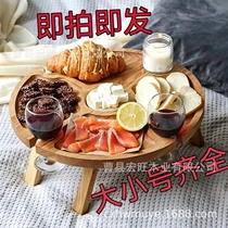 Cross-border new product wooden folding leg dried fruit fruit plate wine rack fruit plate wooden paulownia fruit plate Japanese tea tray