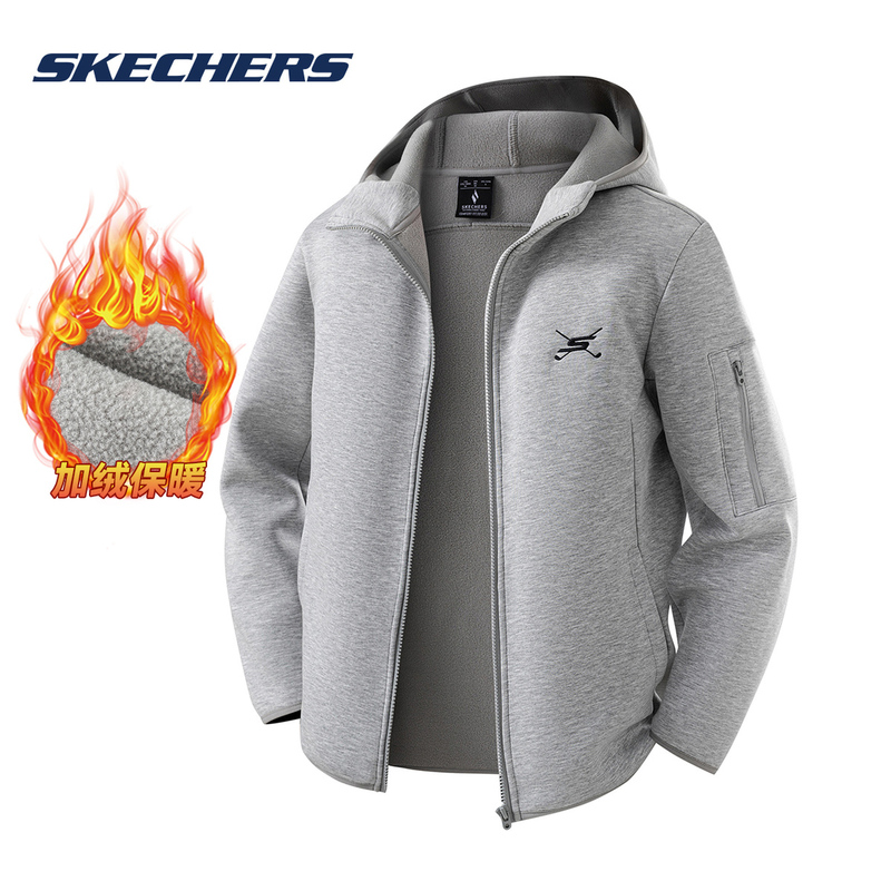 Skechers Autumn and Winter Warm Fleece Jacket, Unisex Casual Sports Hooded Couple's Outfit, Thickened Sweatshirt Cardigan