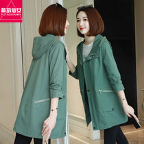 Windbreaker womens medium and long 2020 new autumn coat female Korean version loose temperament casual hooded womens coat