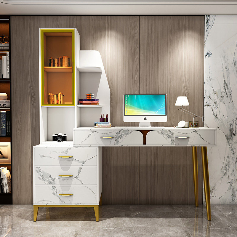 Light Extravagant Modern Solid Wood Desk Home Bookcase Bookshelf Integrated Table Computer Desk Containing Cabinet Furniture Minimis Study Table