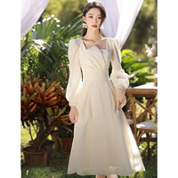 Длинный, цвета шампанского, средней длины