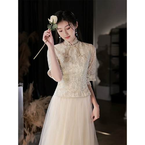 Цветное платье подружки невесты, длинное летнее вечернее платье, юбка, китайский стиль, коллекция 2023, цвета шампанского, для подружки невесты