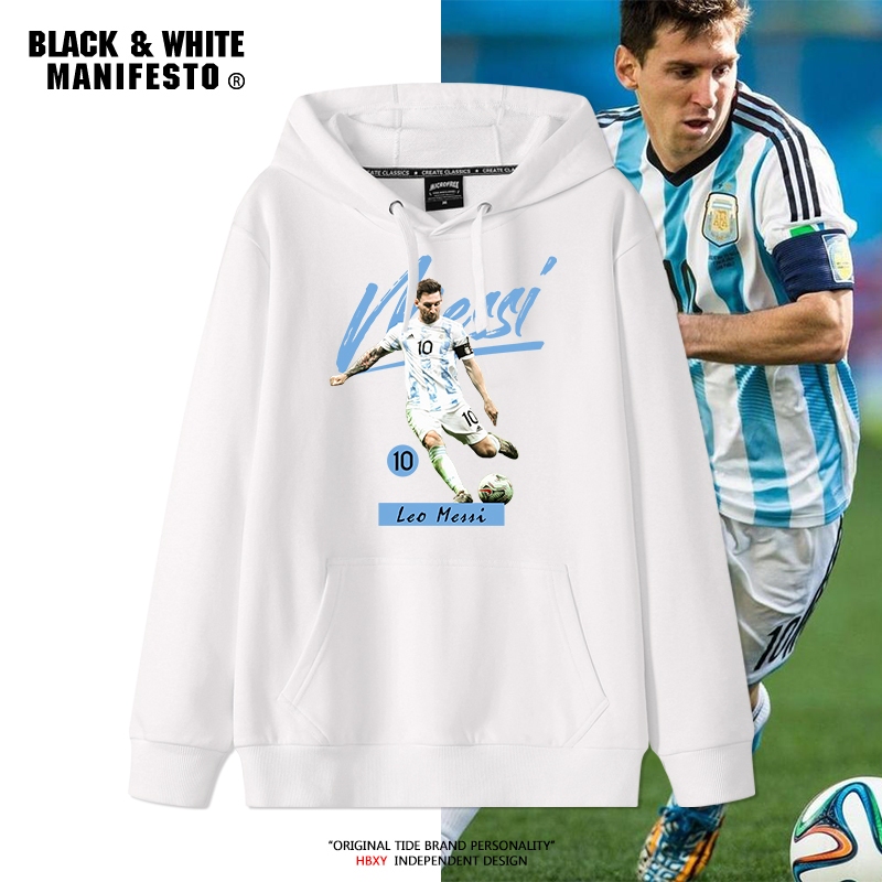 Messi No. 10 Long-Sleeved Hooded Pure Cotton Sweatshirt Argentina Football Copa América Commemorative Casual Loose Hoodie Trendy