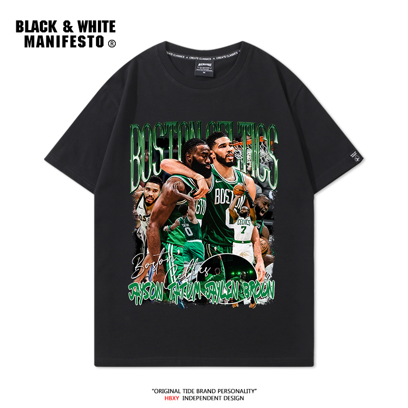 Celtics Tatum Jaylen Brown Printed T-Shirt Short Sleeve Men's Loose Retro American Basketball Half-Sleeve Men's Trendy