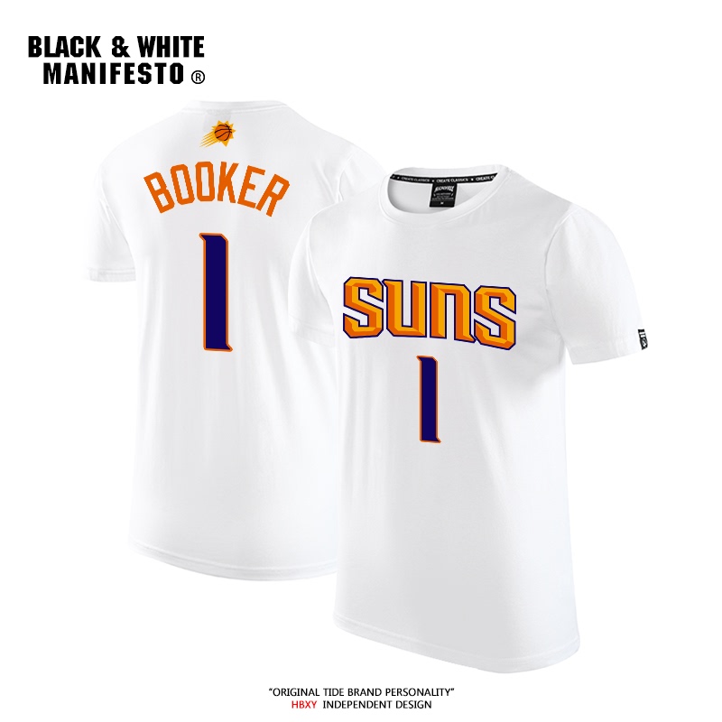 Phoenix Suns Devin Booker No. 1 T-Shirt Short-Sleeved Basketball Sports Training Crew Neck Paul Loose Half-Sleeve Shirt Men's Cotton Trendy
