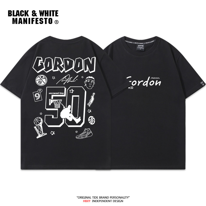 デンバー・ナゲッツ アーロン・ゴードン #50 バスケットボール レトロ グラフィティ 半袖 T シャツ、ゆったりとしたカジュアル スポーツウェア、多用途な半袖トレンディ