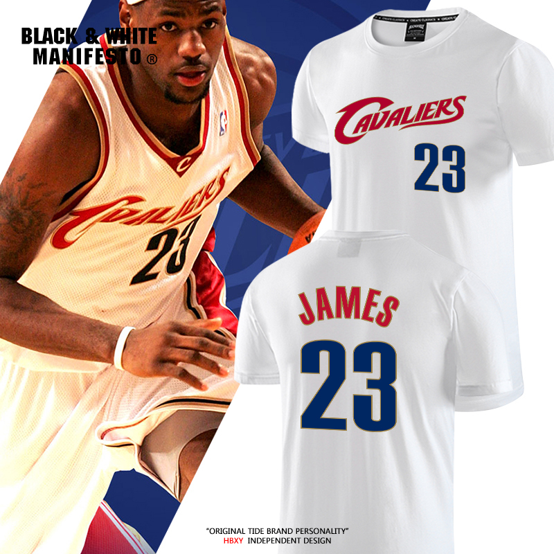 Summer New Men's Short-Sleeved Cavaliers James No. 23 Retro Commemorative Basketball Sports T-Shirt Cotton Trendy Men's Half-Sleeve