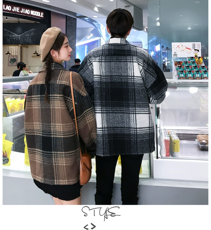 Những người yêu thích khí chất mùa thu đông xu hướng thời trang lưới áo len lỏng phiên bản Hàn Quốc của ve áo thường nam và nữ áo khoác thủy triều áo khoác dạ kẻ hàn quốc