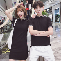 Couple dress you dress my dress summer new Korean version POLO collar short sleeve dress womens skirt mens T-shirt set tide