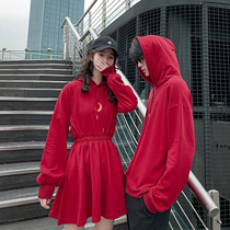 Couple dress spring new Korean loose long sleeve red sweatshirt coat female dress wedding registration photo