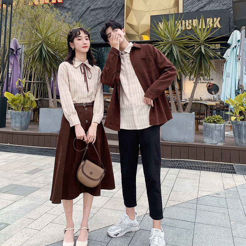 Lovers' clothing autumn clothing 2021 new French style small crowdage Long sleeves shirt Ocean dress women's set of sets of suits