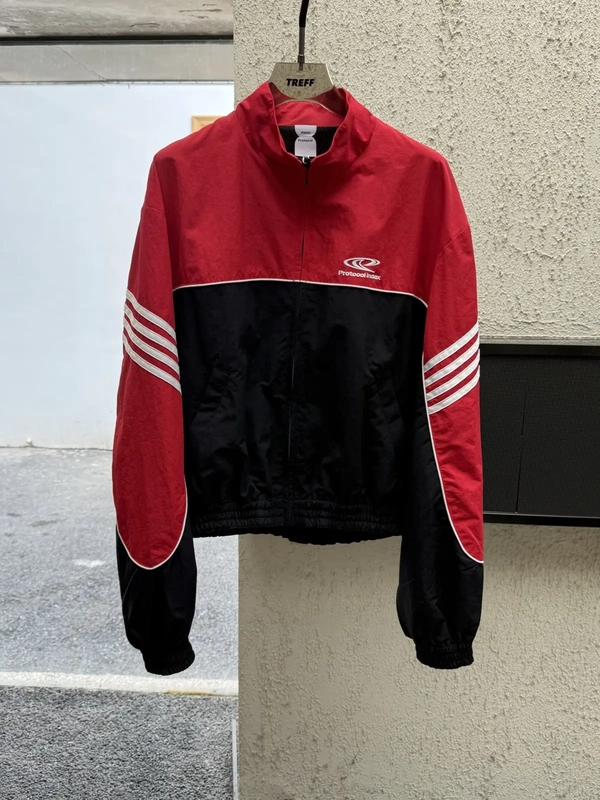 Protocol Index Paris Style Color-Blocked Striped Sports Zipper Jacket American Retro Casual Loose Jacket