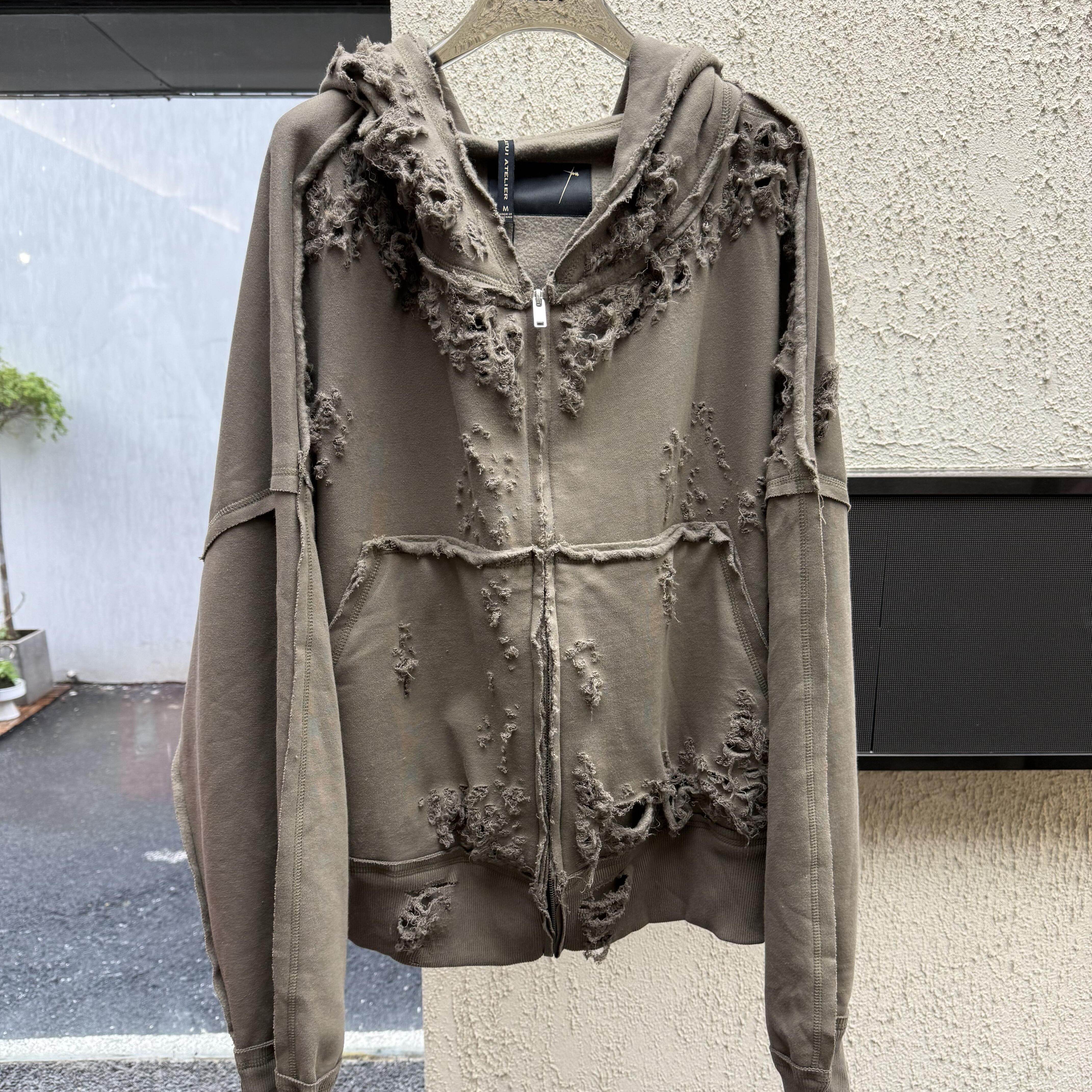 Latui Atelier大破壞做舊拉鍊衛衣外套休閒連帽衫Rose樸彩英同款-淘寶