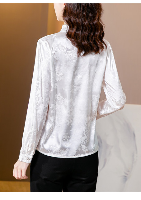 Ladies silk shirt 2021 autumn new high-end printed stand-up collar small shirt Western-style mother noble and thin top