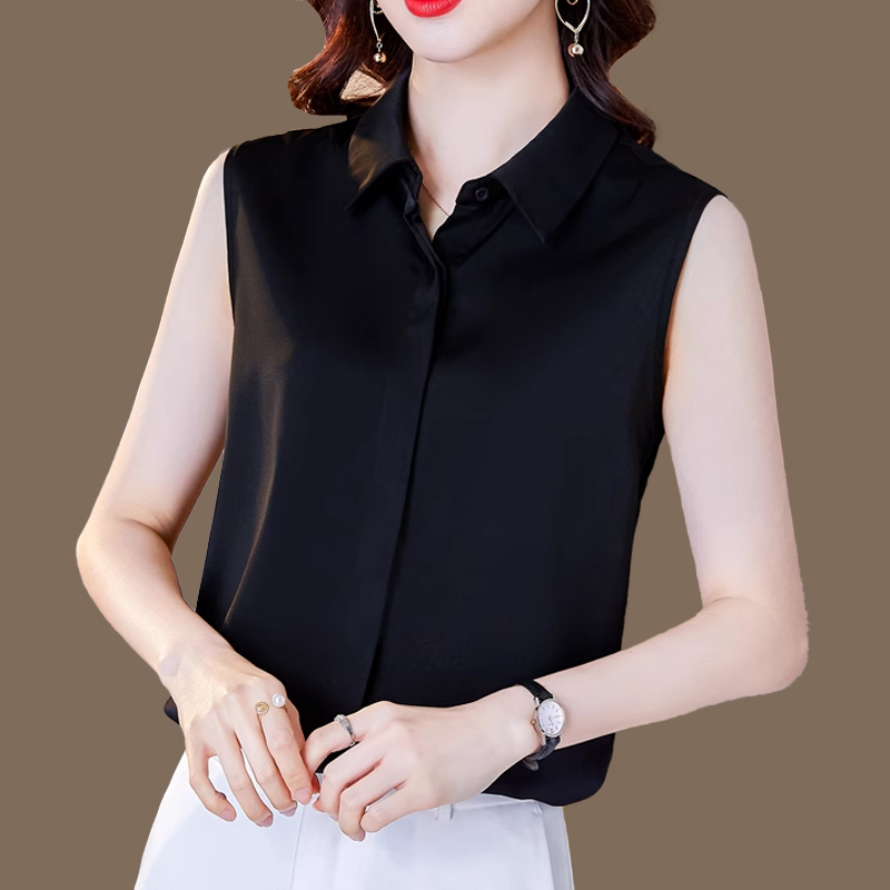 Silk Summer Clothing 2026 New High-End Lapel Solid Color Satin Inner Vest Thin Mulberry Silk Sleeveless Shirt Silk Summer Clothing 2026 New High-End Lapel Solid Color Satin Inner Vest Thin Mulberry Silk Sleeveless Shirt