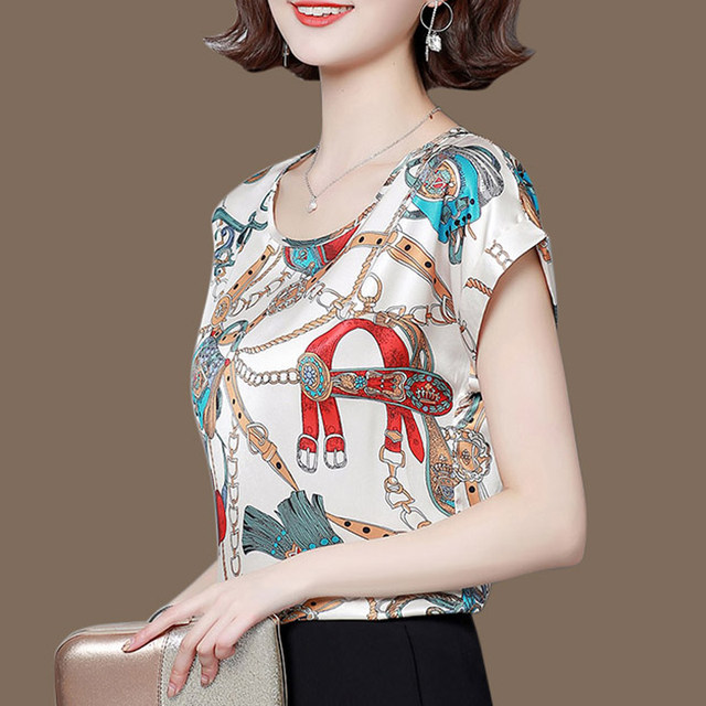 Heavyweight silk top women's long-sleeved 2021 new summer dress loose large size fashion Western-style mulberry silk mother shirt