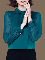 Autumn Clothing New 2022 Korean version Fashion 100 lap embroidered shirt foreign air mulberry silk cover with long sleeve female blouse