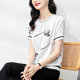 Silk top women's 2021 summer new round neck short-sleeved ink printing temperament casual mother mulberry silk T-shirt